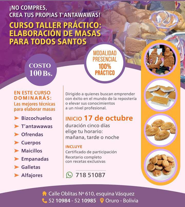 CURSO TALLER PRÁCTICO: 🍞 CURSO DE ELABORACIÓN DE MASAS PARA TODO SANTOS